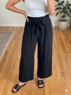 Black Wide-Leg Paperbag Waist Pants